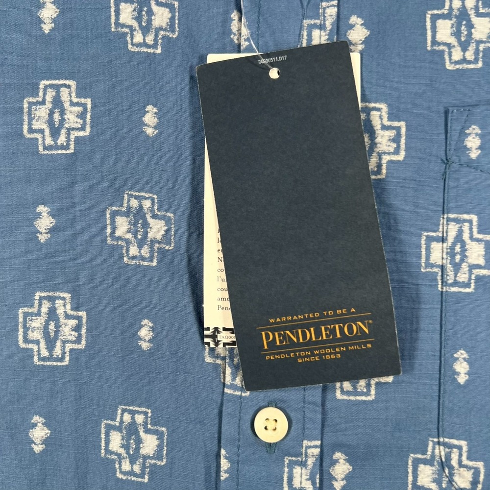 Pendleton Shirt Mens Large Blue Geometric Short Sleeve Button Comfort New - Picture 8 of 15